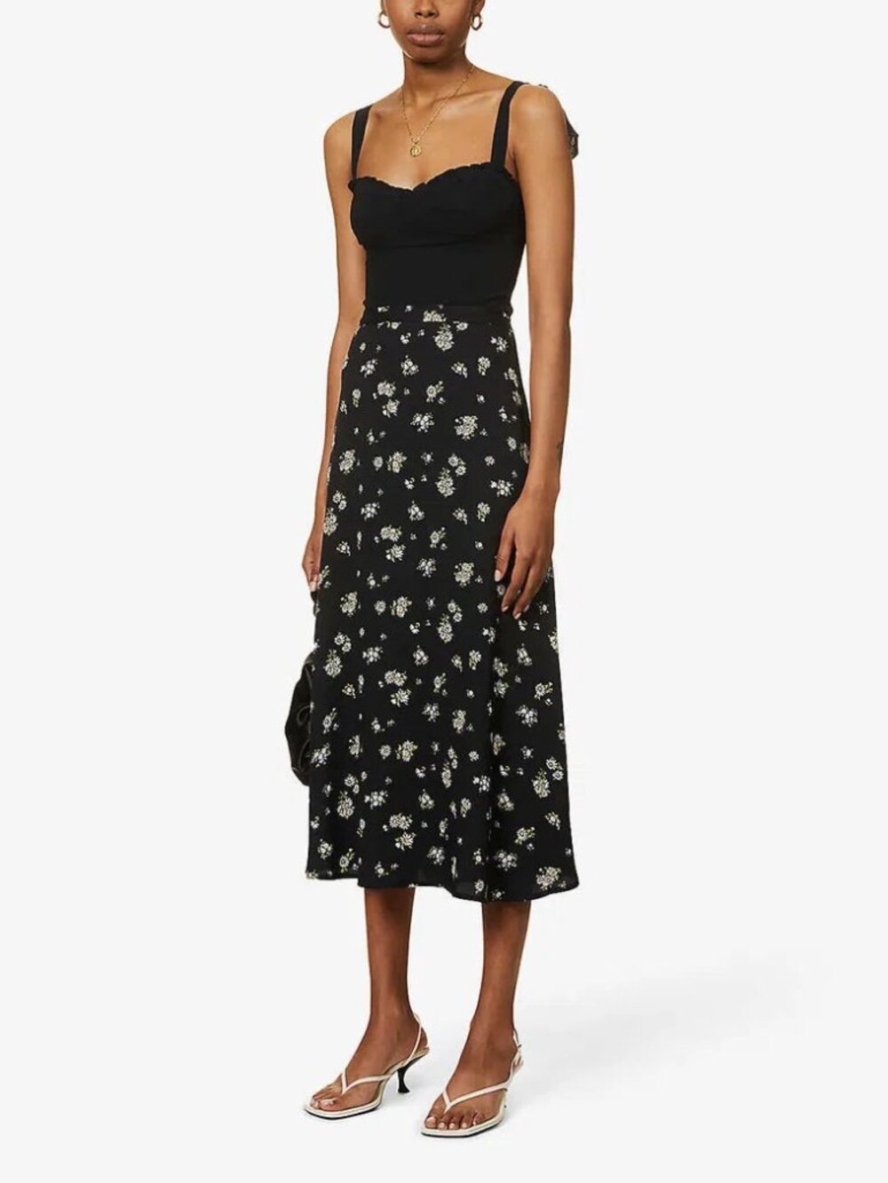 REFORMATION Black Floral Midi-Length BEA Skirt!! Sz 8